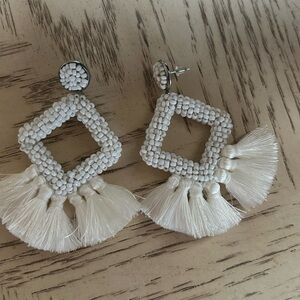 Ivory Beaded Tassel Earrings